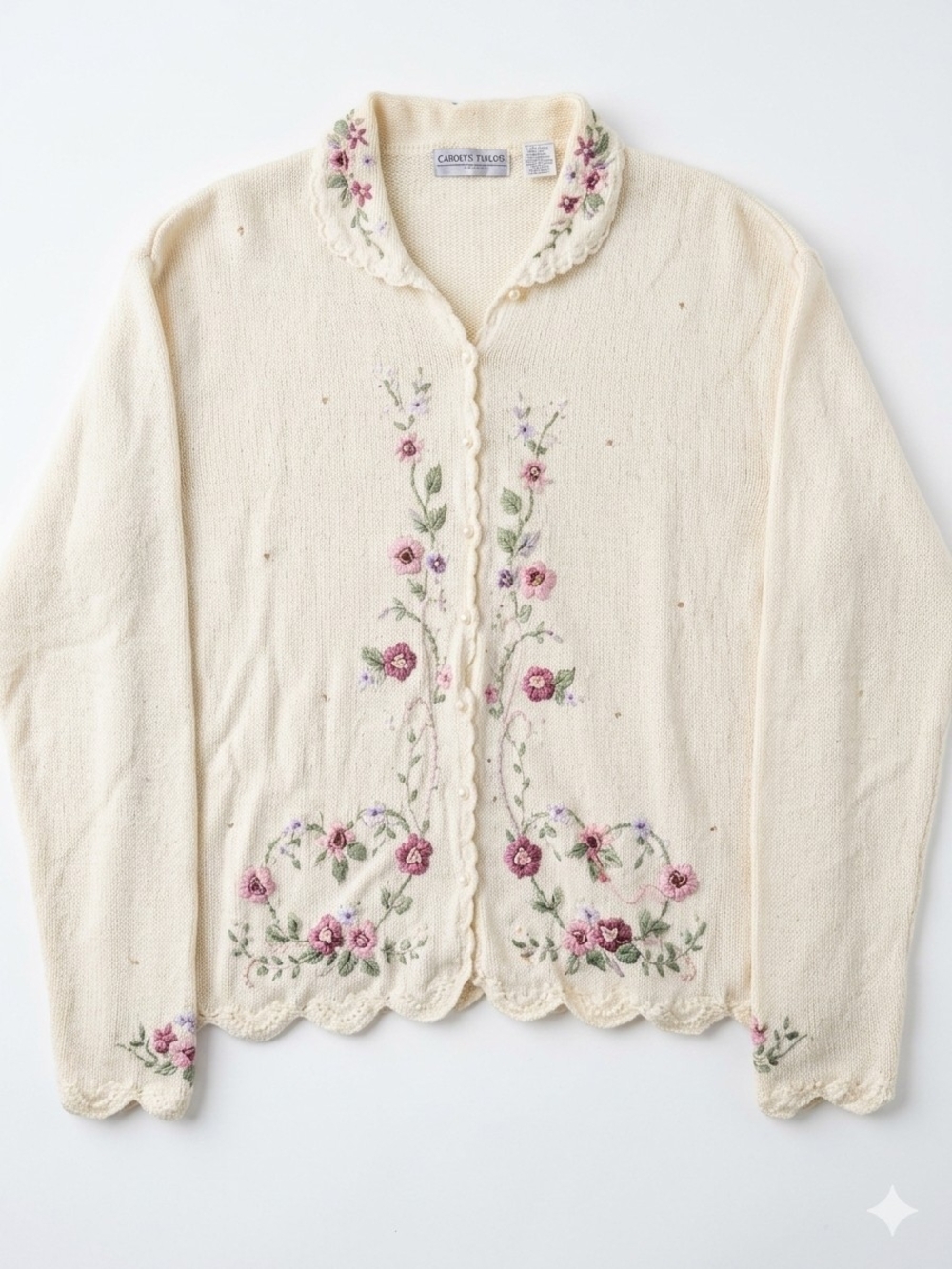Carolyn Taylor Cream Floral Embroidered Cardigan Sweater